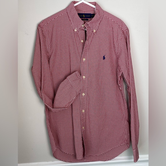 Ralph Lauren Slimfit Red Gingham Check Button Down Shirt Medium Polo Logo Cotton - Picture 6 of 6